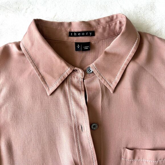 EUC Theory Yarine TS 100% Silk Sleeveless Blouse Deep Cameo Pink Small Workwear - Picture 11 of 16